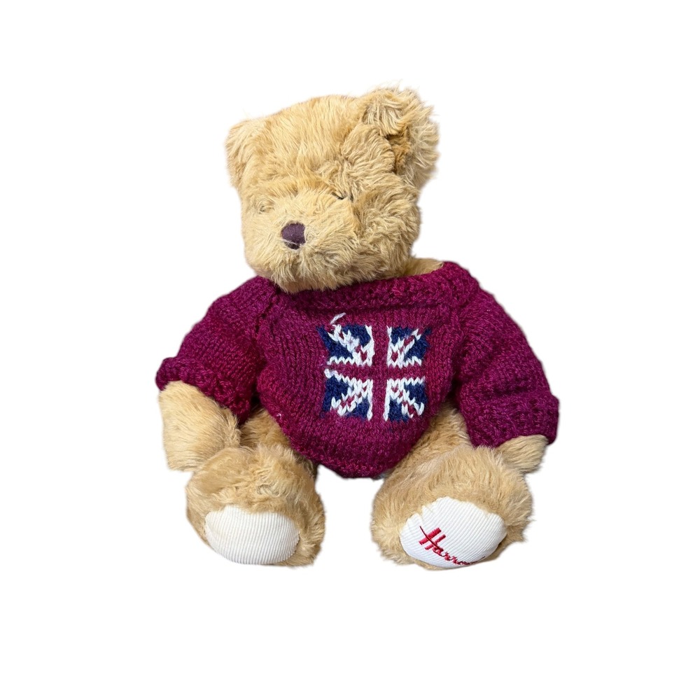 Harrods Knightsbridge 11" Teddy Bear Plush Red Union Jack Sweater London